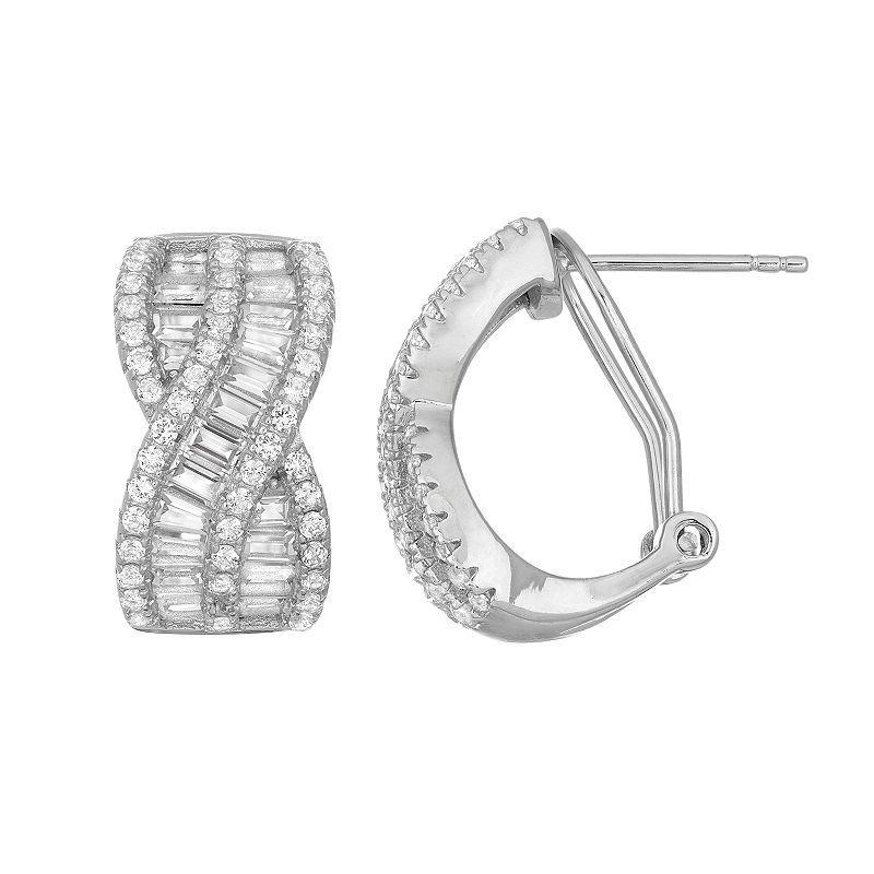 Designs by Gioelli Sterling Silver Lab-Created White Sapphire Semi-Hoop Earrings, Womens Product Image