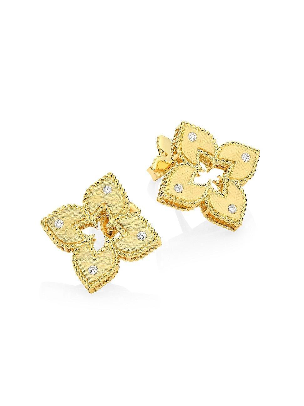 Womens Venetian Princess 18K Yellow Gold & Diamond Stud Earrings Product Image