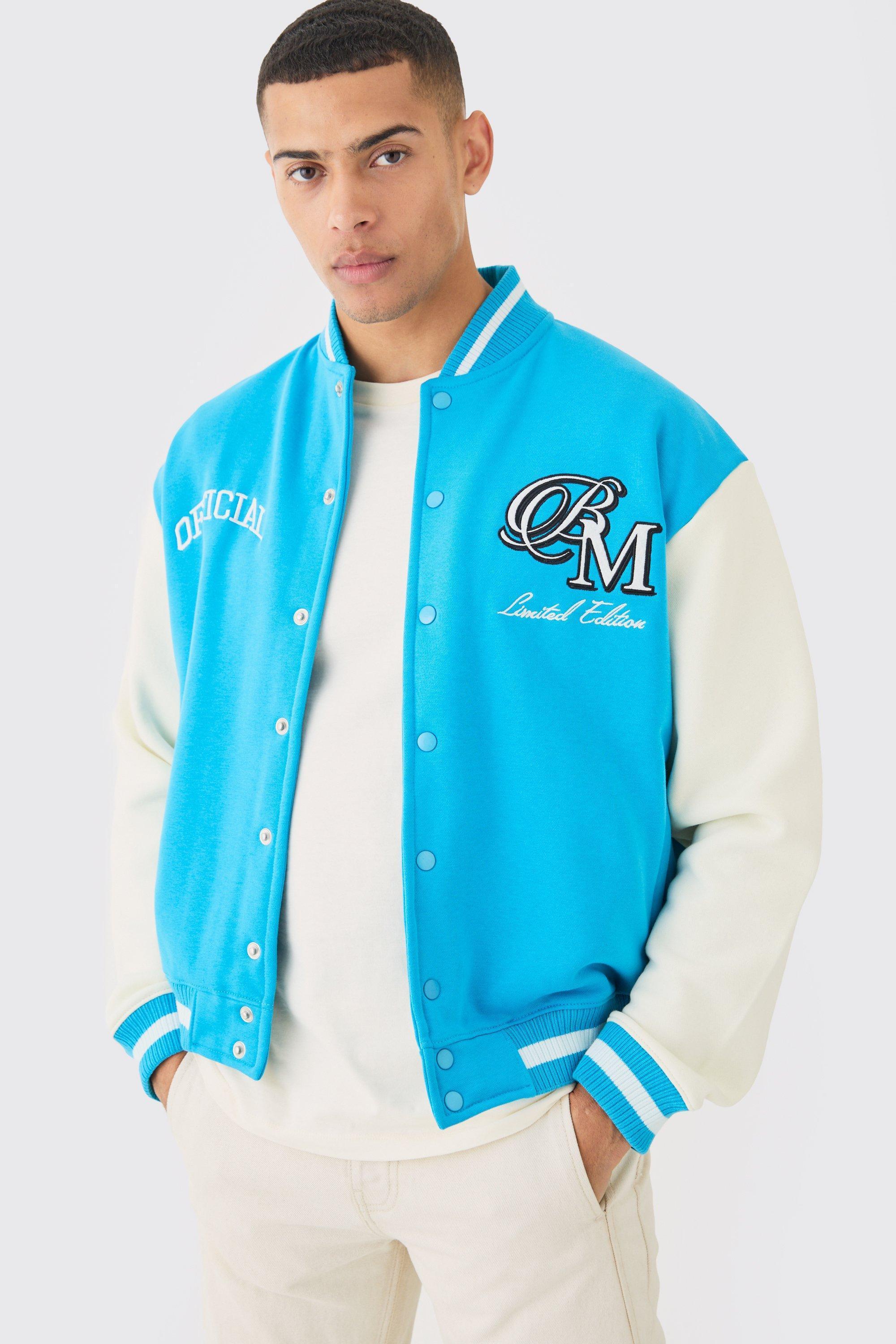 Oversized Boxy Applique Varsity Jersey Bomber Jacket | boohooMAN USA Product Image