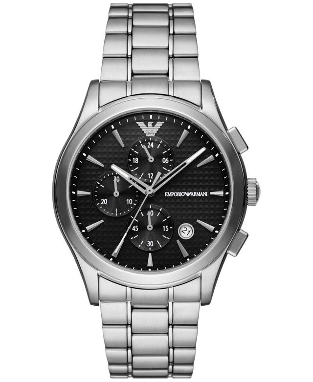 Emporio Armani Mens Chronograph Stainless Steel Bracelet Watch 42mm - Silver-tone Product Image