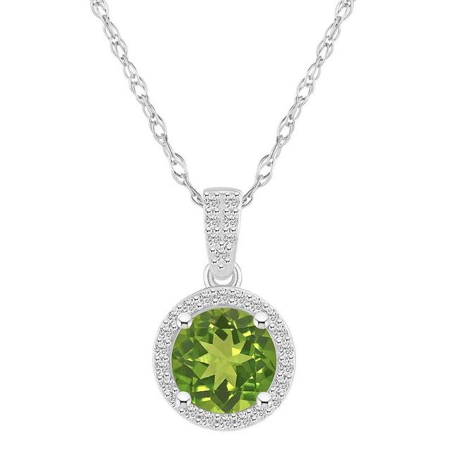 Celebration Gems 10k White Gold Round Gemstone & Lab-Created White Sapphire Halo Pendant Necklace, Womens Peridot Product Image