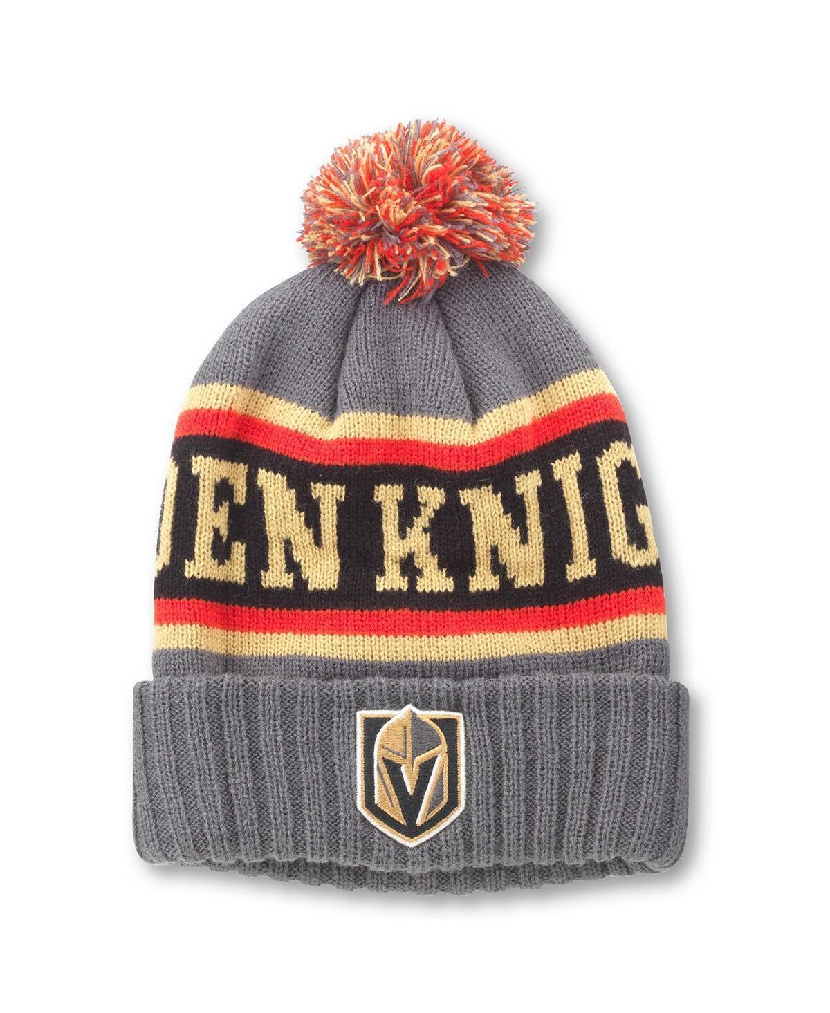 Mens American Needle Charcoal Vegas Golden Knights Pillow Line Cuffed Knit Hat with Pom - Charcoal Product Image