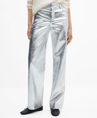 MANGO - Metalised wideleg trousers silverWomen Product Image