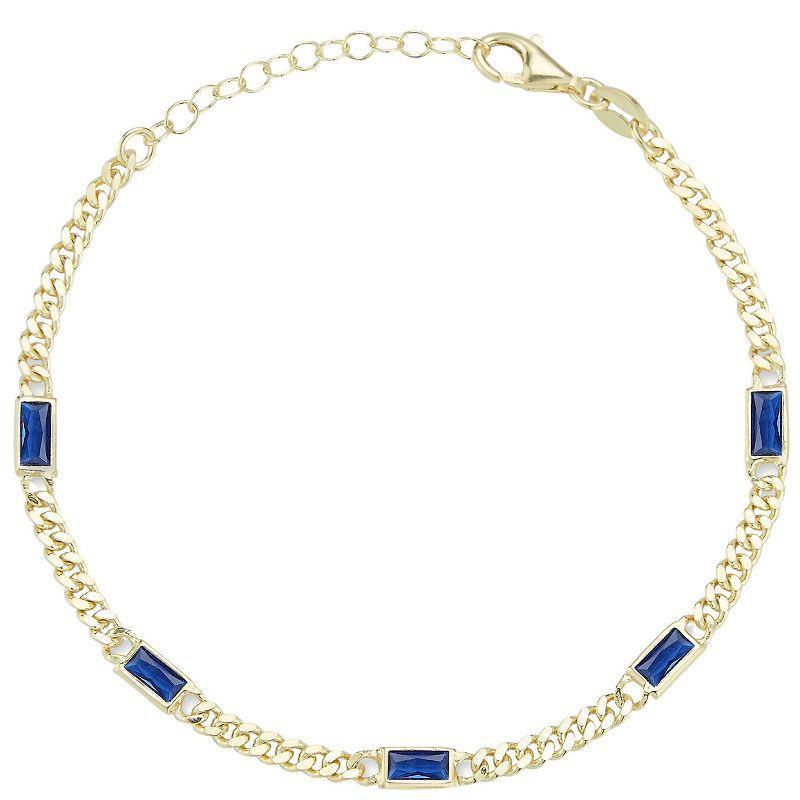 Sunkissed Sterling Cubic Zirconia Curb Chain Bracelet, Womens Gold Tone Blue Product Image