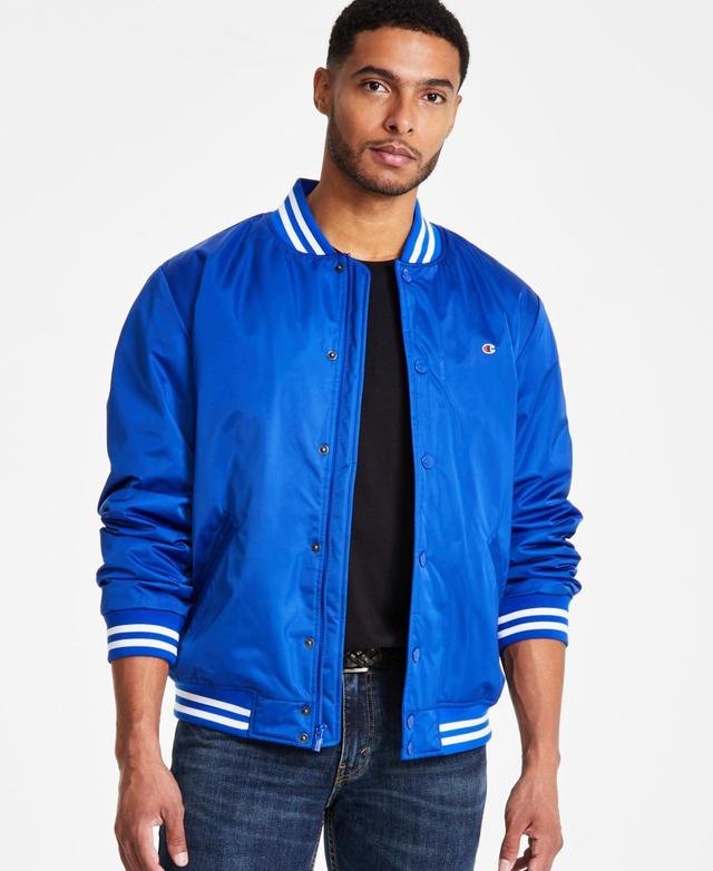 Champion Mens Classic Logo Striped-Trim Varsity Jacket Product Image