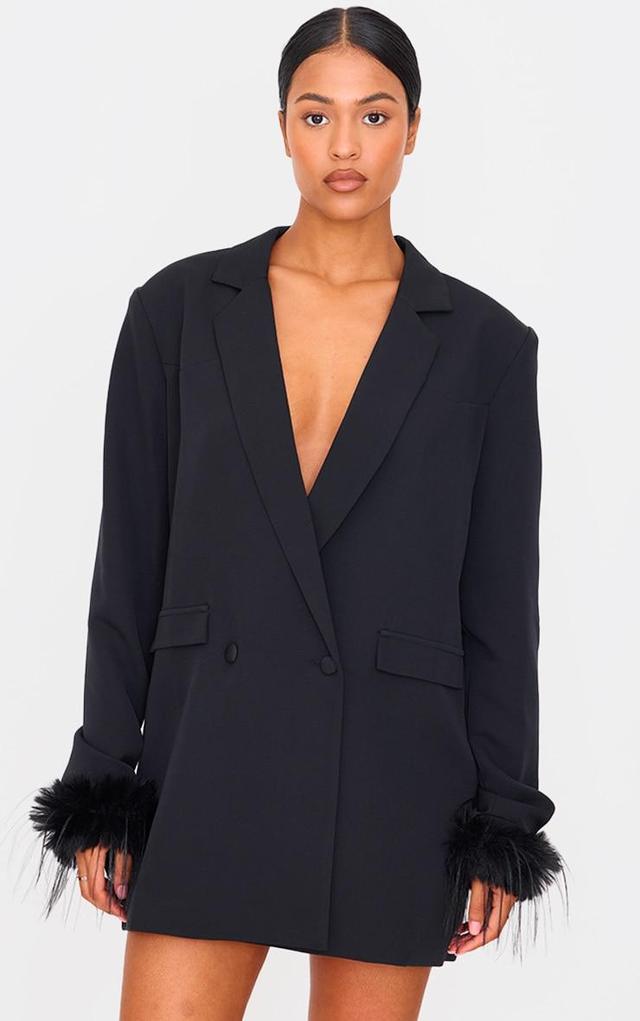 Tall Black Fur Cuff Detail Blazer Dress Product Image