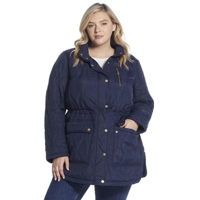 Plus Size Weathercast Hooded Quilted Anorak Jacket, Womens Blue Product Image