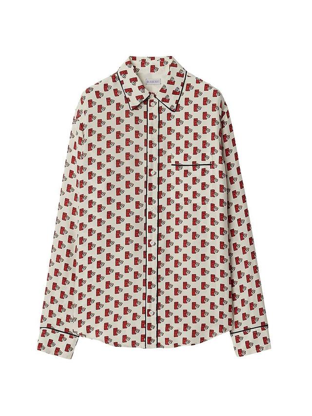 Womens Postbox-Print Silk Long-Sleeve Blouse Product Image