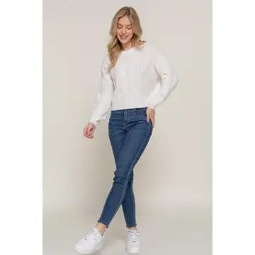 Ivory Long Sleeve Crew Neck Cable Detail Sweater Female Product Image