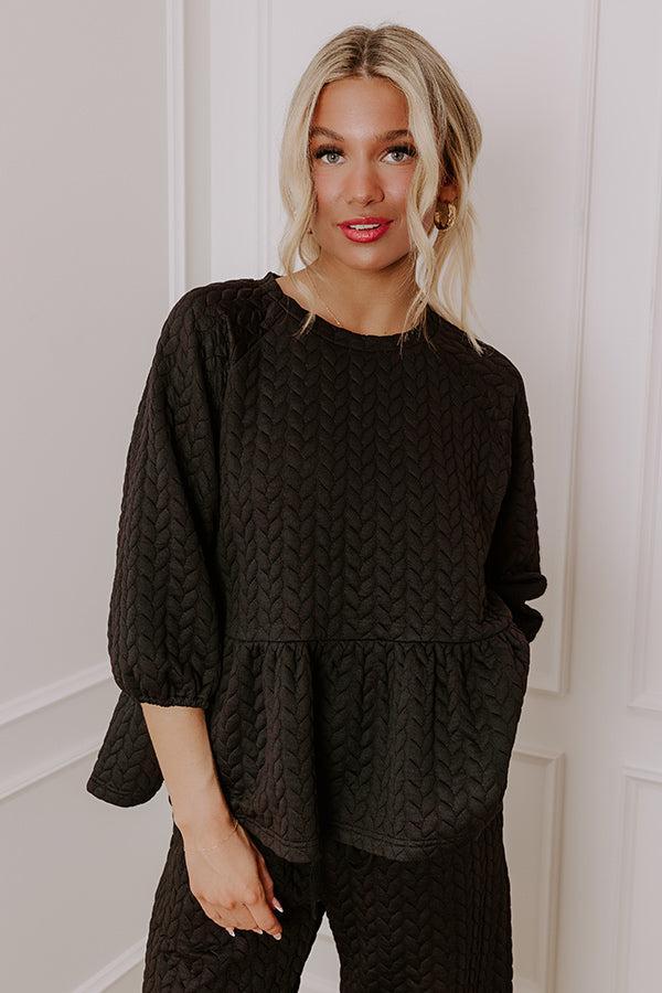 Chic A La Mode Knit Peplum Top in Black Product Image