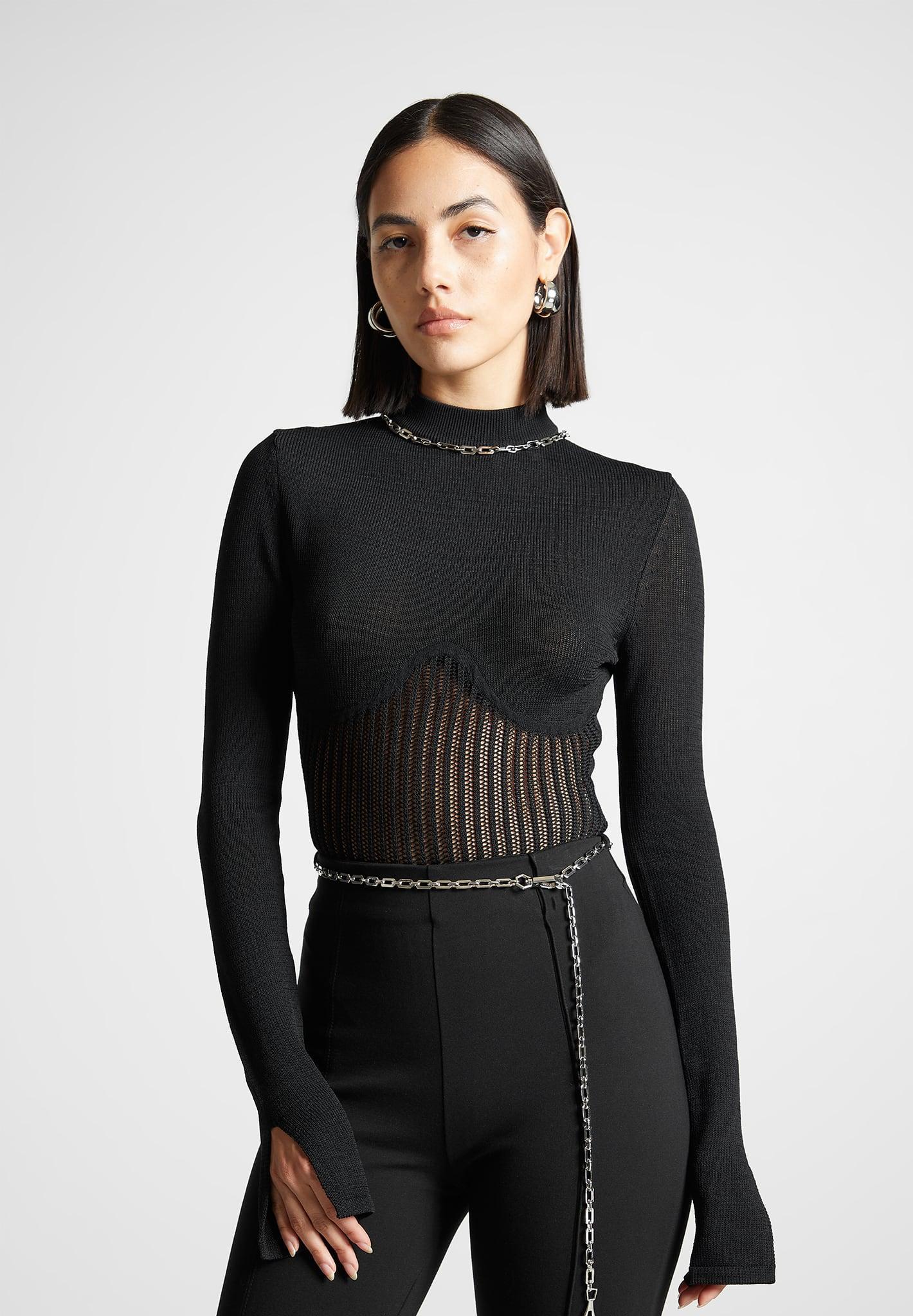 Contour Knit Bodysuit with Chain - Black Female Product Image