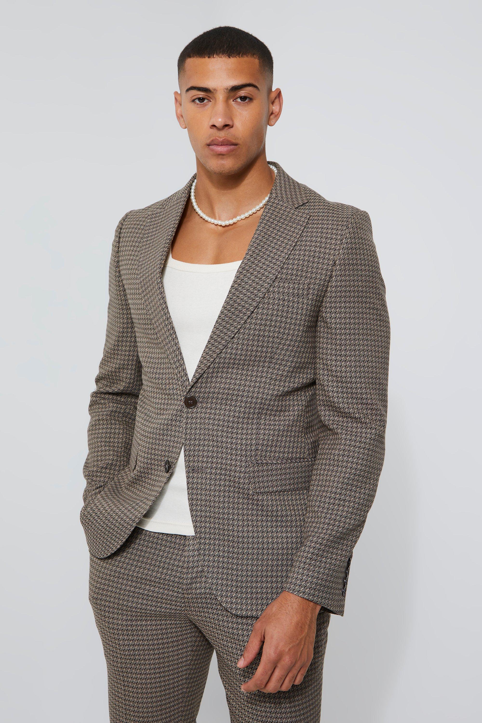 Toosii Skinny Single Breasted Dogstooth Suit Jacket | boohooMAN USA Product Image