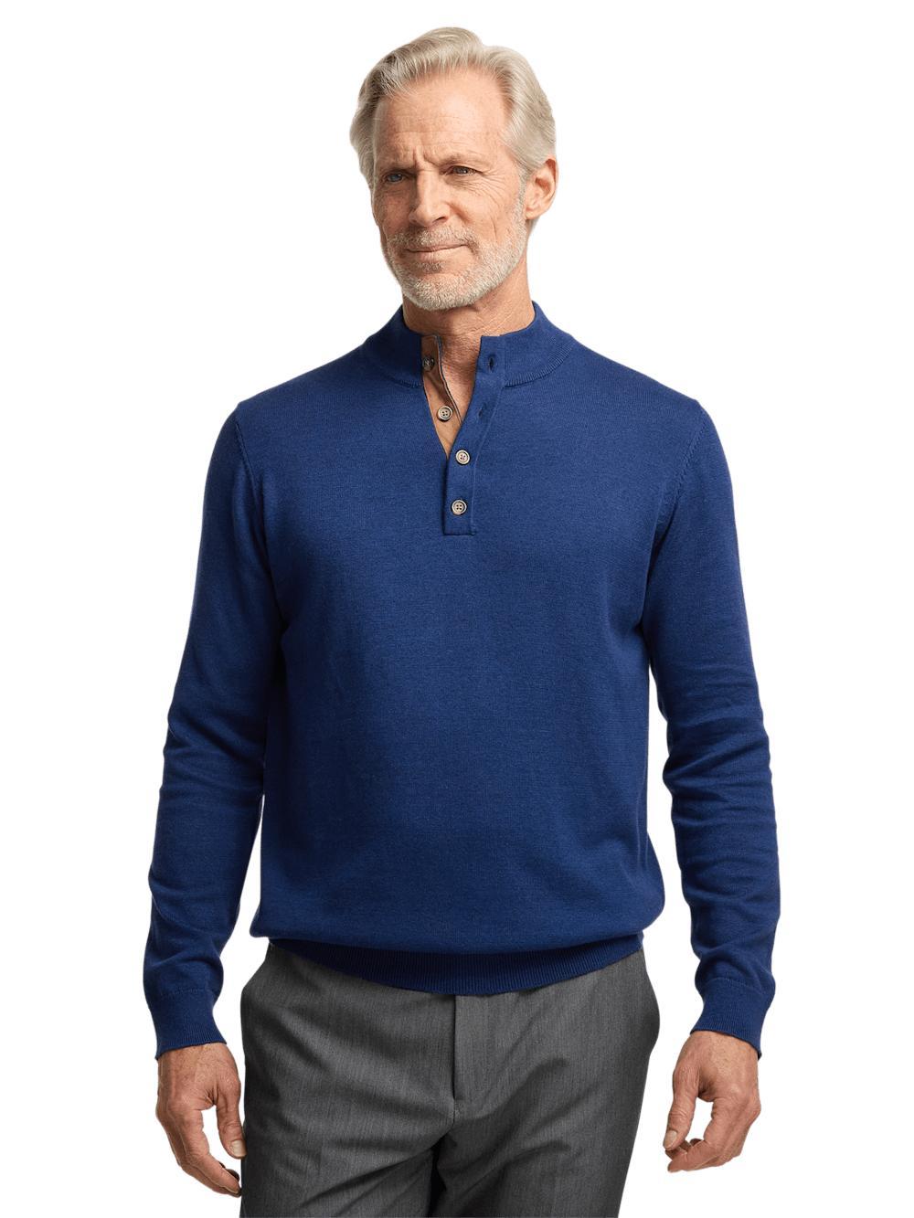 Supima Cotton Four Button Mock Neck Sweater - Dark Blue Product Image