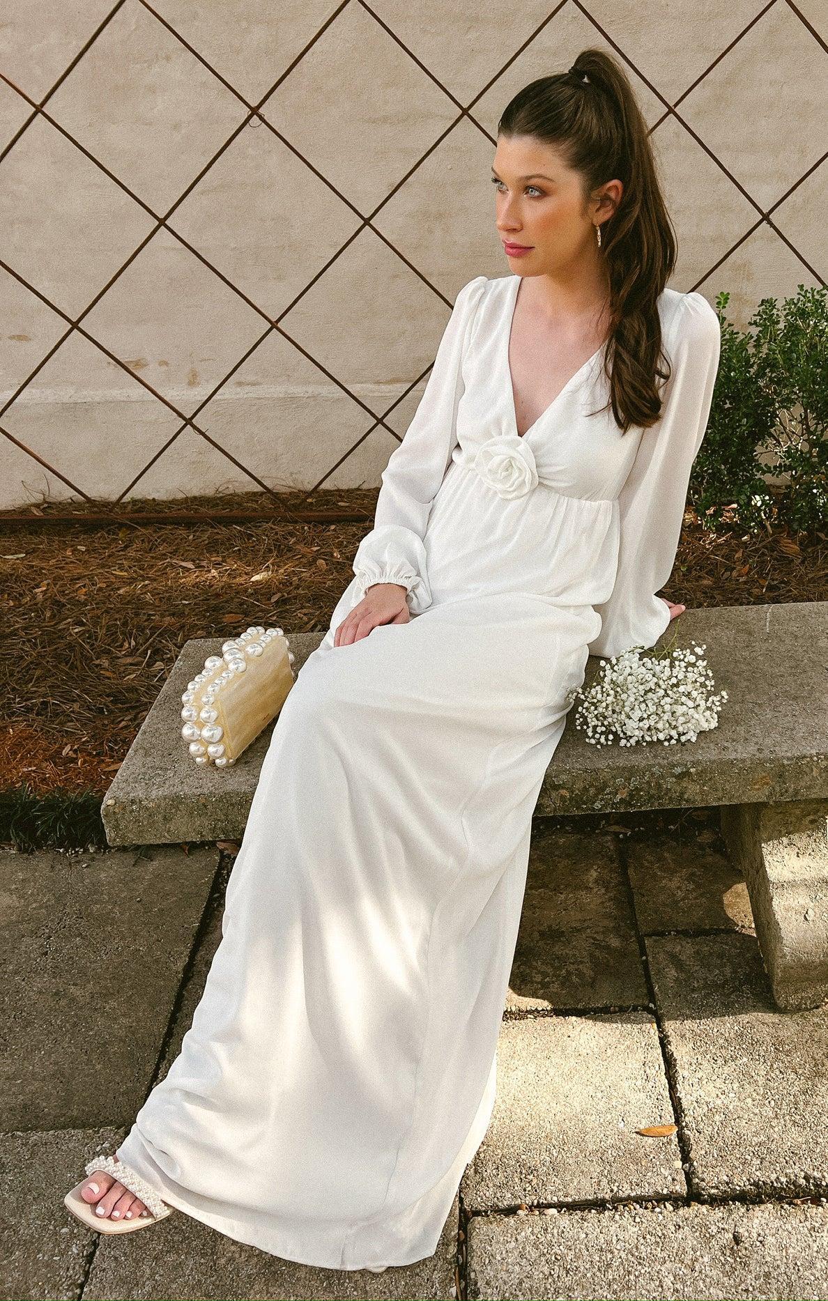 Rosetta Maxi Dress ~ White Silky Crepe Product Image