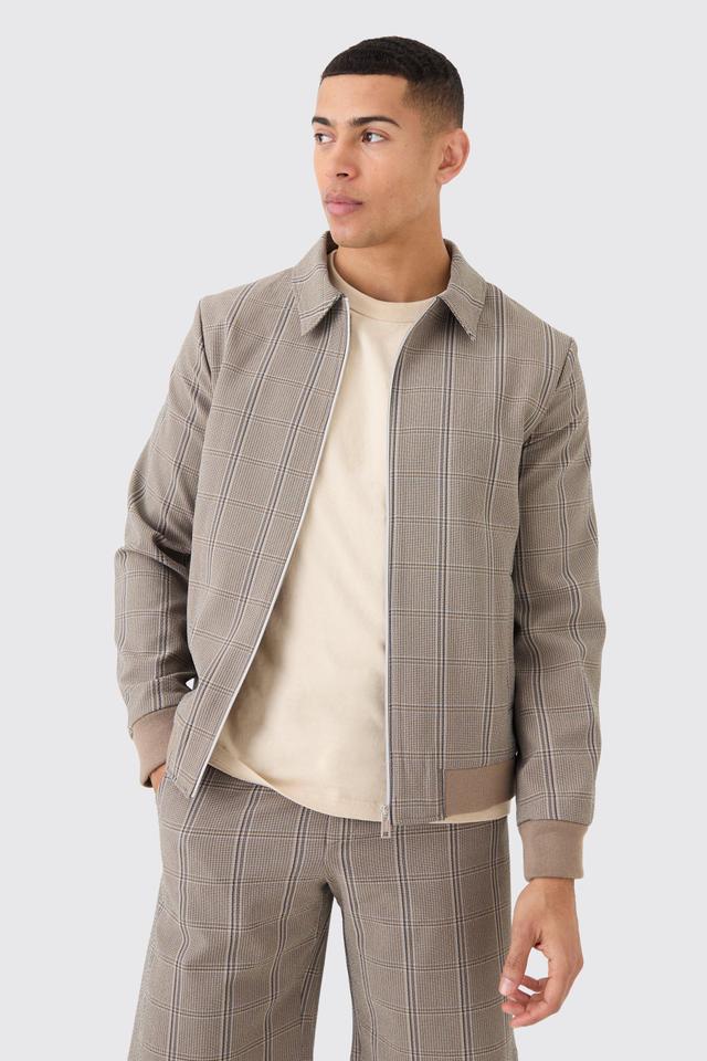 Stretch Textured Plaid Smart Bomber Jacket | boohooMAN USA Product Image