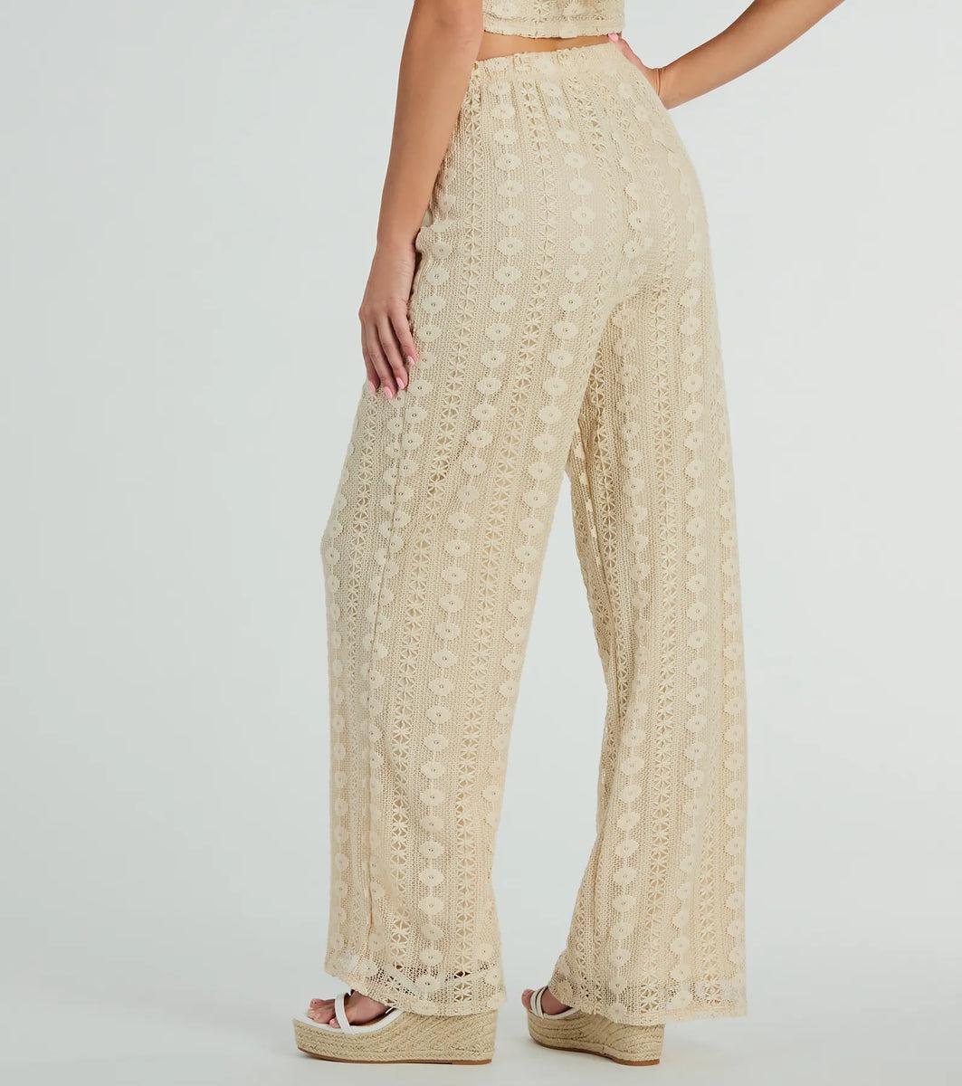 Sunshine Livin' High Rise Palazzo Crochet Pants Product Image