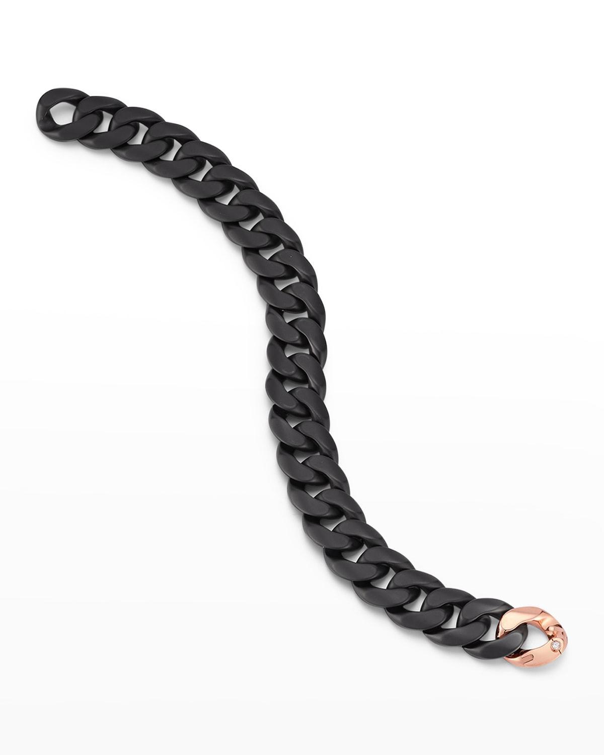 Mens Matte Black Ceramic Link Bracelet with One Rose Gold Link Product Image