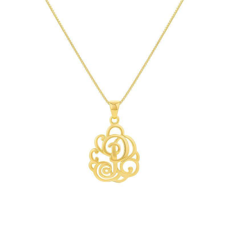 PRIMROSE Sterling Silver Monogram Initial Pendant Necklace, Womens Gold Tone U Product Image