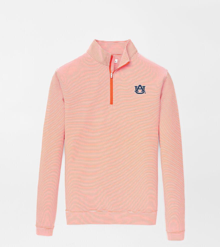 Peter Millar Mens Auburn Perth Sugar Stripe Performance Quarter-Zip | Color: Orange / White | Size: S Product Image