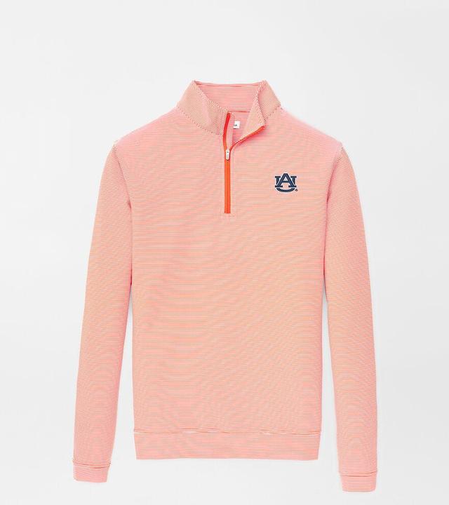 Peter Millar Mens Auburn Perth Sugar Stripe Performance Quarter-Zip | Color: Orange / White | Size: S Product Image