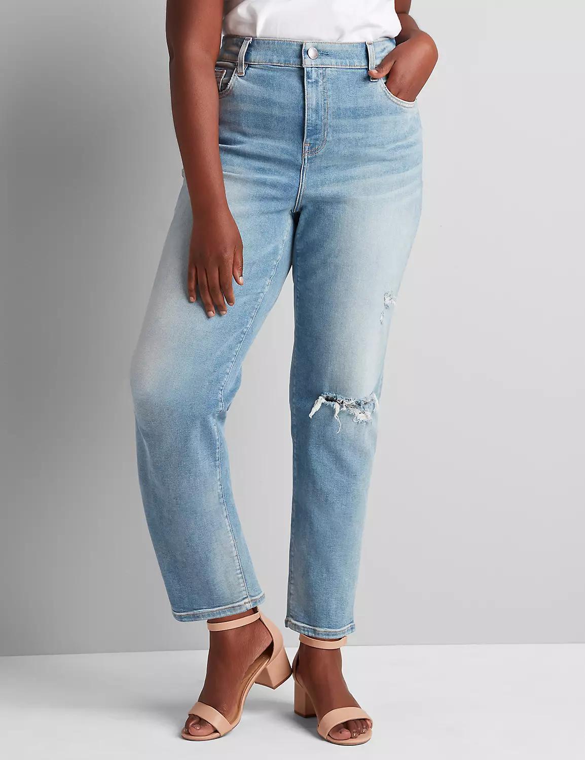 Signature Fit High-Rise Girlfriend Straight Jean - Light Wash With Destruction product image