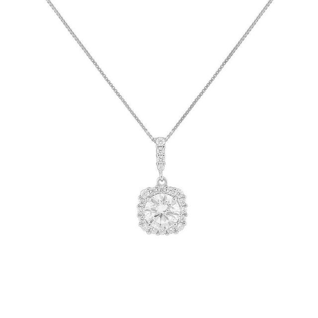 PRIMROSE Sterling Silver Cubic Zirconia Halo Pendant Necklace, Womens Sterling Clear Product Image