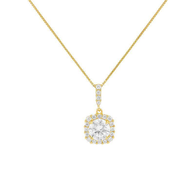 PRIMROSE 18k Gold Over Silver Cubic Zirconia Cushion Pendant Necklace, Womens Yellow Gold Tone Clear Product Image