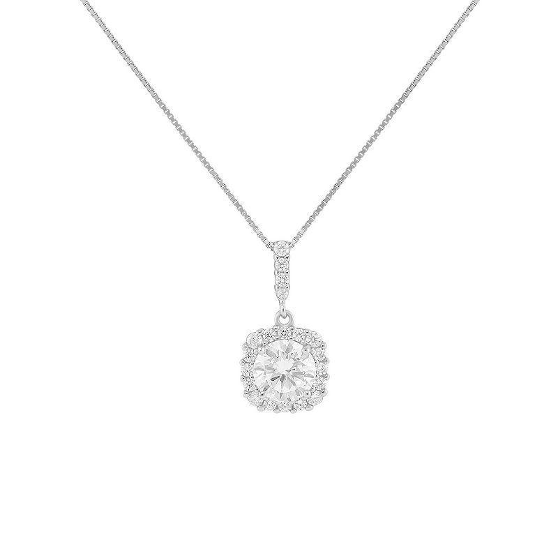 PRIMROSE Sterling Silver Cubic Zirconia Halo Pendant Necklace, Womens Sterling Clear Product Image