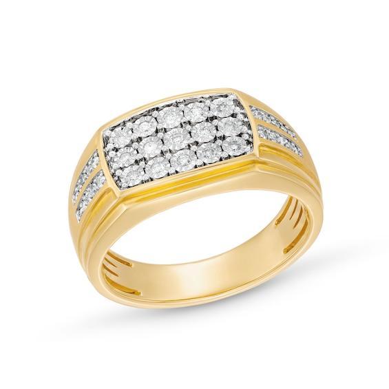 Men's 1/4 CT. T.w. Diamond Rectangle-Top Triple Row Ring in 10K Gold Product Image