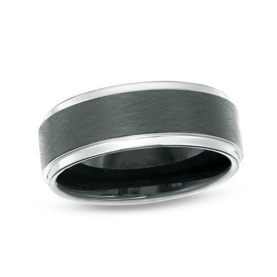 Men's 8.0mm Satin Center Wedding Band in Two-Tone Cobalt Product Image