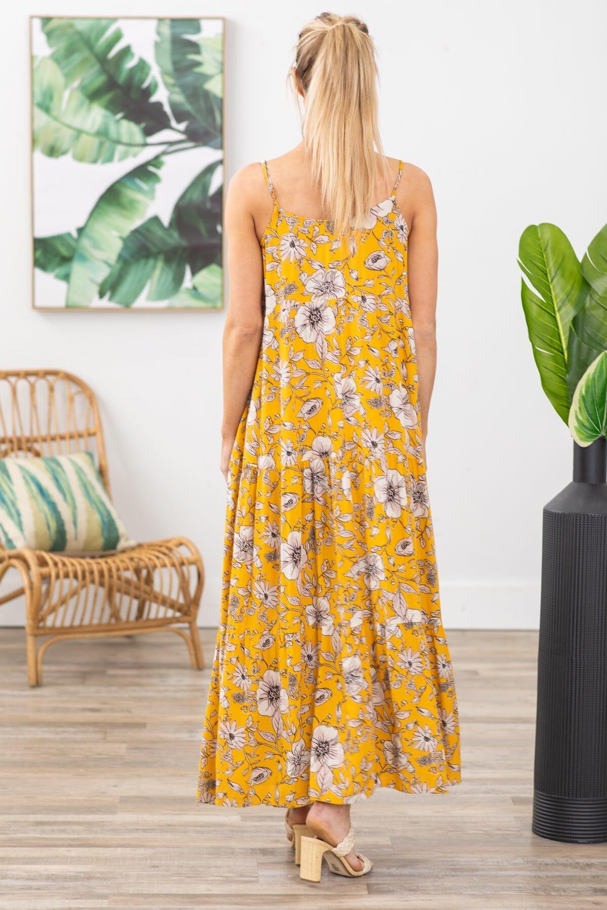 Mustard Floral Print Maxi Dress Product Image