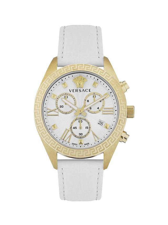 Womens Greca Chrono Goldtone Stainless Steel & Leather Watch Product Image