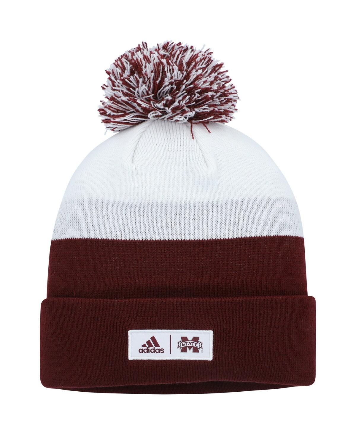 Mens adidas Maroon/White Mississippi State Bulldogs Colorblock Cuffed Knit Hat with Pom Product Image