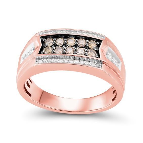 Men's 1/2 CT. T.w. Champagne and White Diamond Band in 10K Rose Gold Product Image