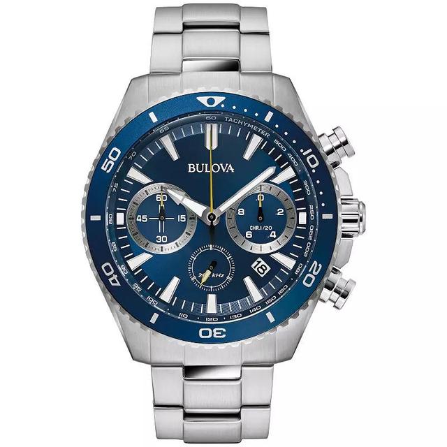 Bulova Mens Dive Stainless Steel Blue Dial Chronograph Bracelet Watch Silver Product Image