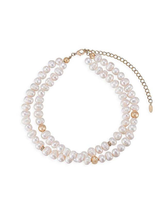 Womens 18K Gold-Plated & Freshwater Pearl Double-Layered Necklace Product Image