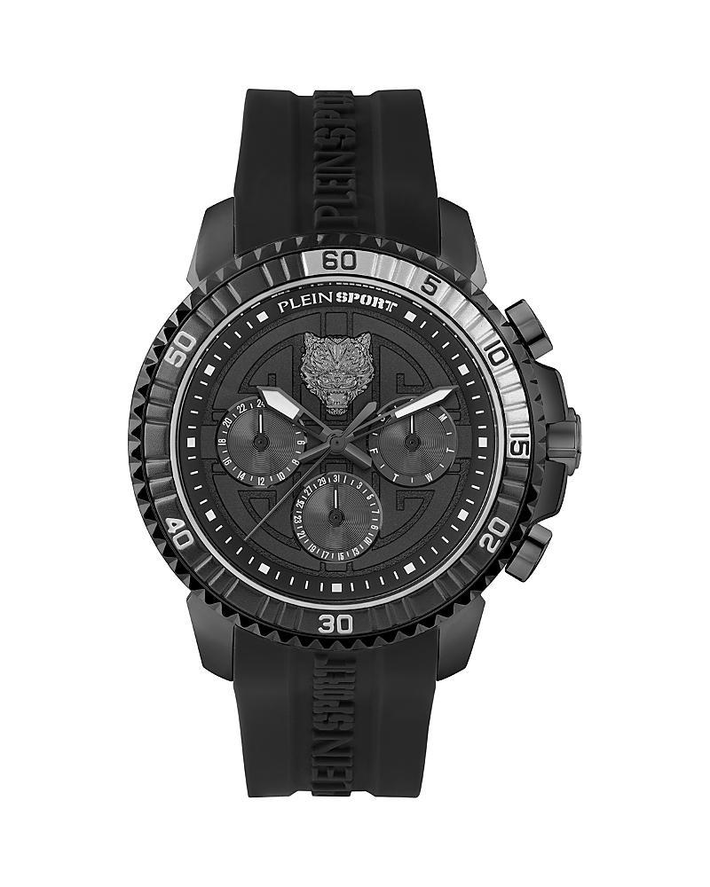 Plein Sport Mens Chronograph Date Quartz Powerlift Black Silicone Strap Watch 45mm - Ion Plated Gunmetal Product Image