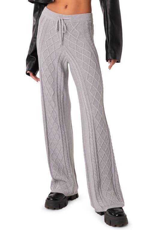 EDIKTED Kasey Cable Knit Cotton Pants in Gray at Nordstrom, Size X-Small Product Image