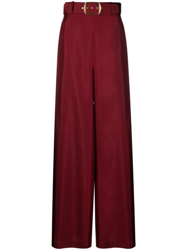 ZIMMERMANN Luminosity Belted Wide-leg Silk Pants In Burgundy Product Image