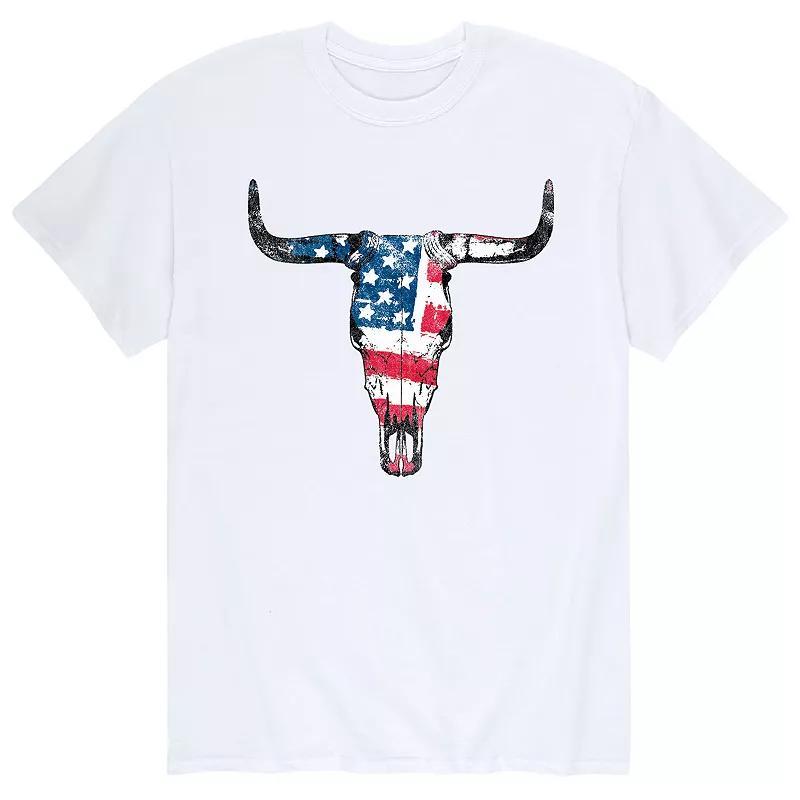 Mens American Flag Steer Skull Tee Product Image