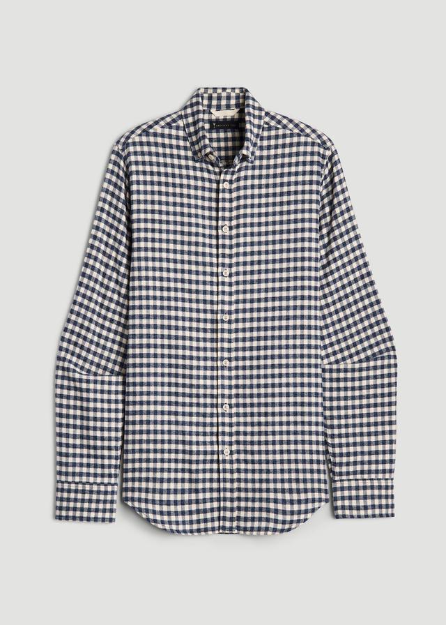 Midweight Brushed Flannel Button Shirt for Tall Men in Blue and Ecru Gingham Male Product Image