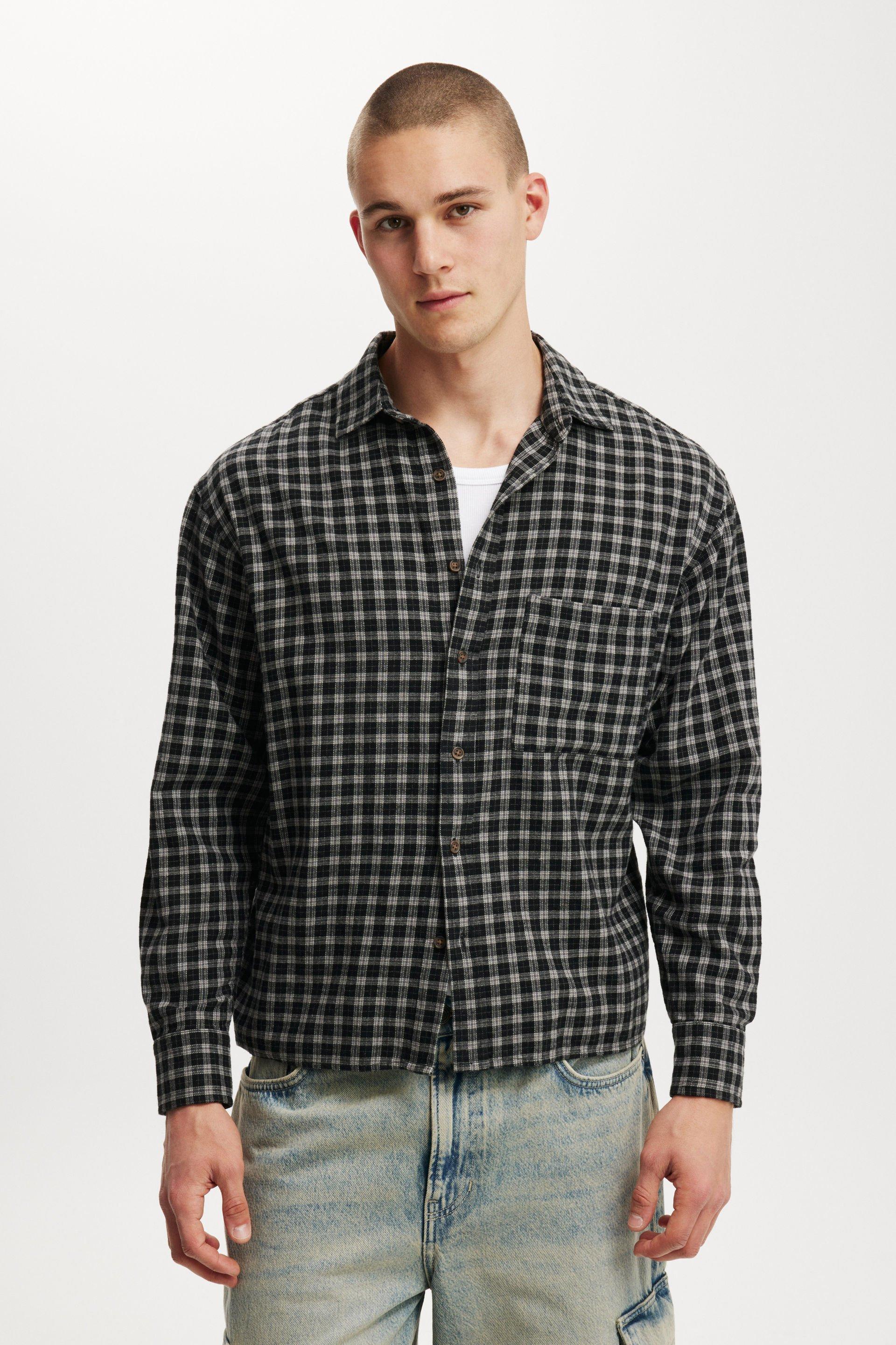 Cotton On Men - Tribeca Long Sleeve Shirt - Black mini check Product Image