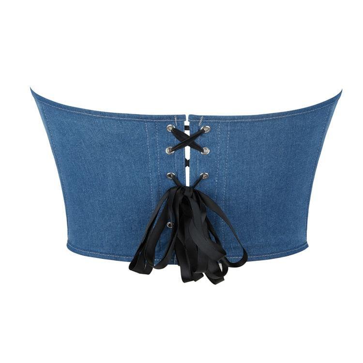 Rose Applique Denim Bustier Top Product Image