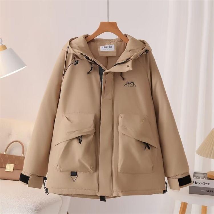 Plus Size Lettering Hooded Padded Zip Jacket Product Image