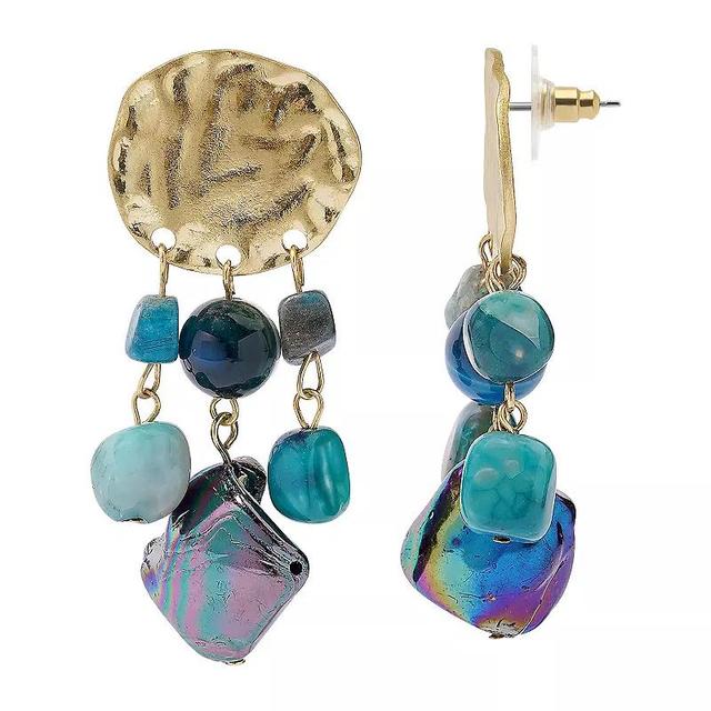 Sonoma Goods For Life Gold Tone Textured Blue Bead Abalone Shell Earrings, Womens Product Image