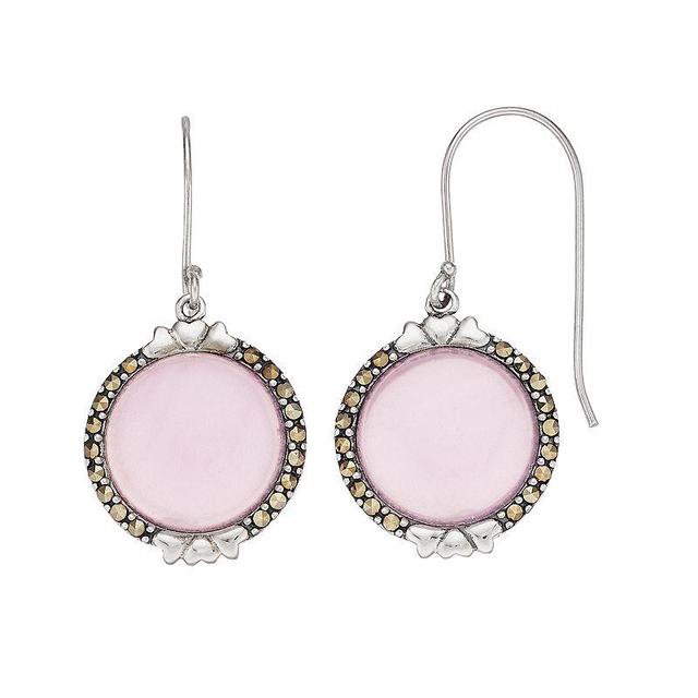 Tori Hill Sterling Silver Pink Glass & Marcasite Circle Dangle Earrings, Womens Product Image