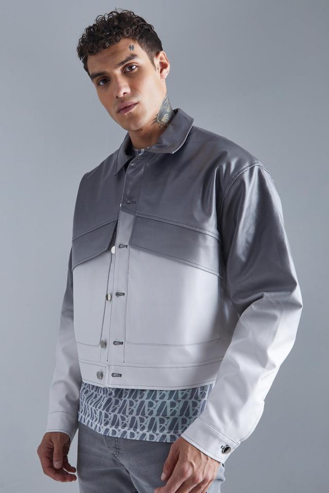 Boxy Ombre Pu Harrington Jacket | boohooMAN USA Product Image