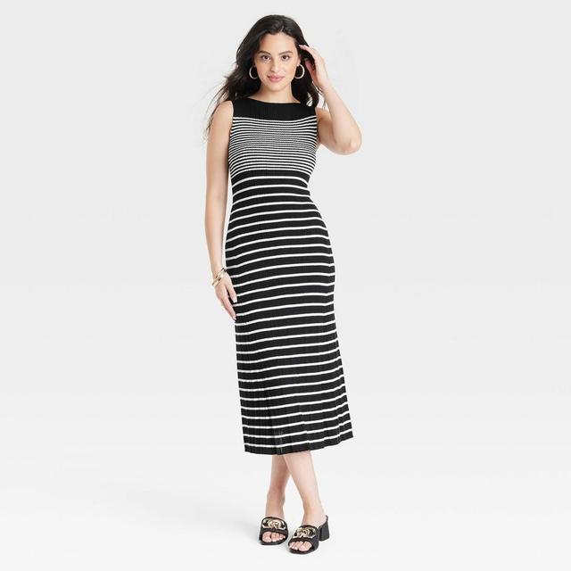 Womens Faux Plisse Midi Sweater Dress - A New Day Striped M Product Image