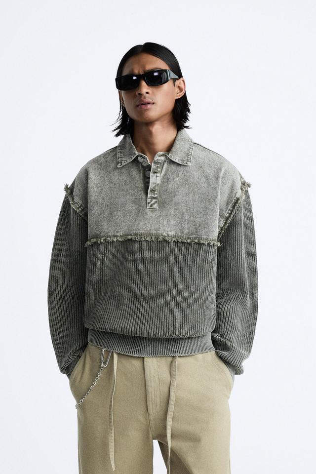 COMBINATION KNIT DENIM POLO Product Image