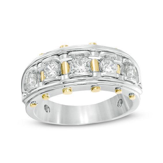 Men's 1 CT. T.w. Diamond Five Stone Riveted Wedding Band in 14K Two-Tone Gold Product Image